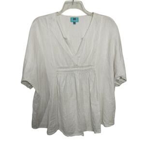 5417)South Main White XXL Boho Chick Babydoll Dolman Short Sleeve Crochet Top